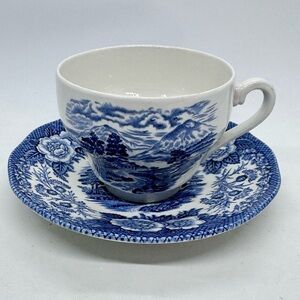 Lochs of Scotland Blue and White Flat Cup & Saucer Set by Royal Warwick